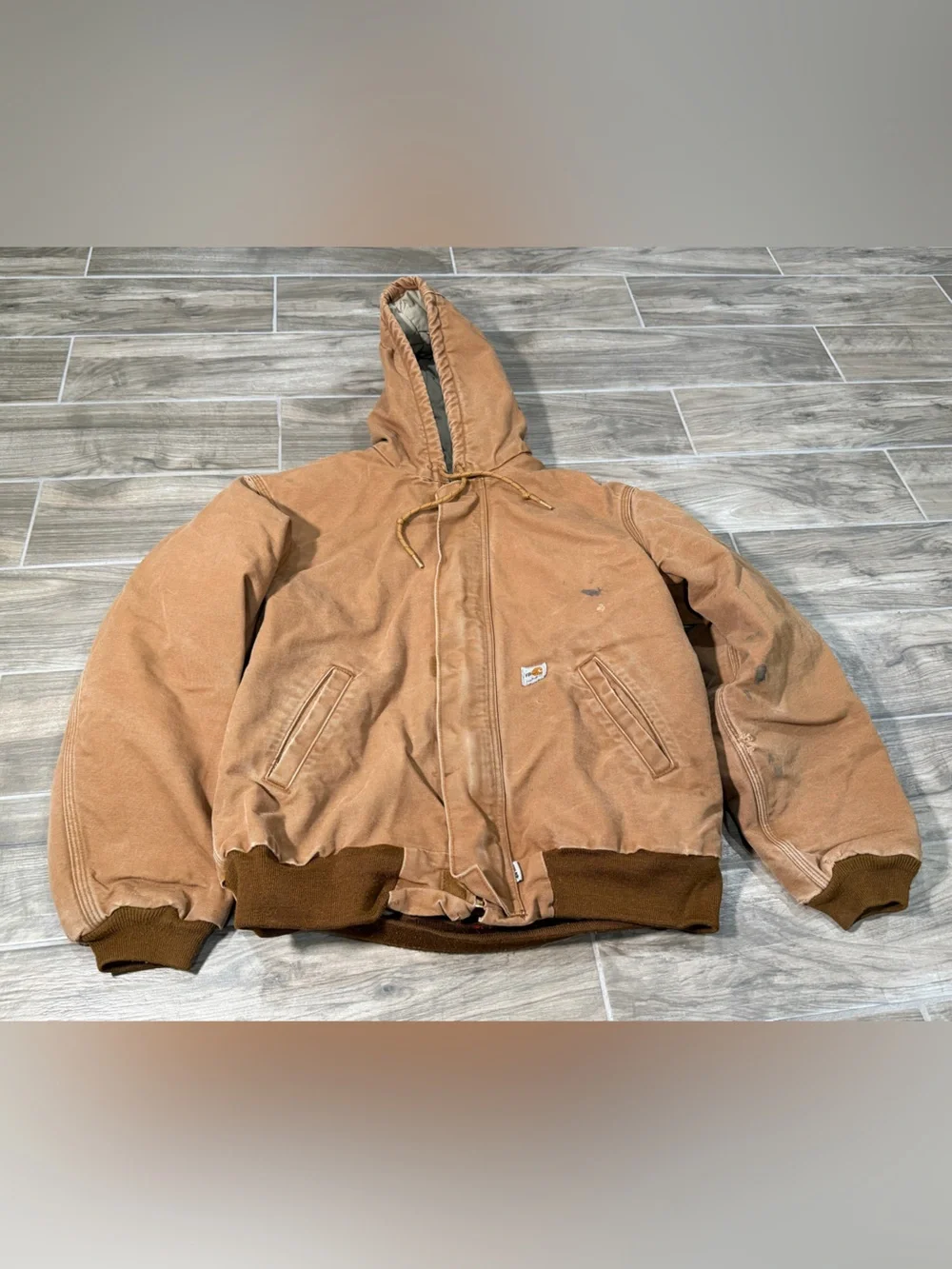 Carhartt FR Hooded Quilted Jacket Coat Medium FRJ184 BRN Brown Flame Resistant